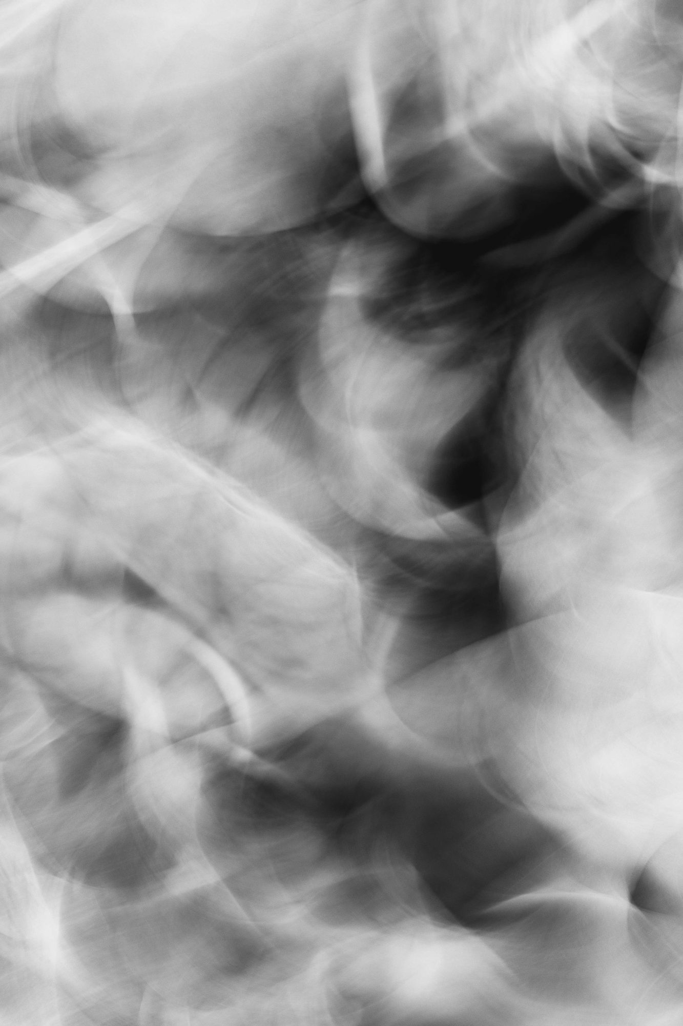Soft black and white forms swirling like smoke
